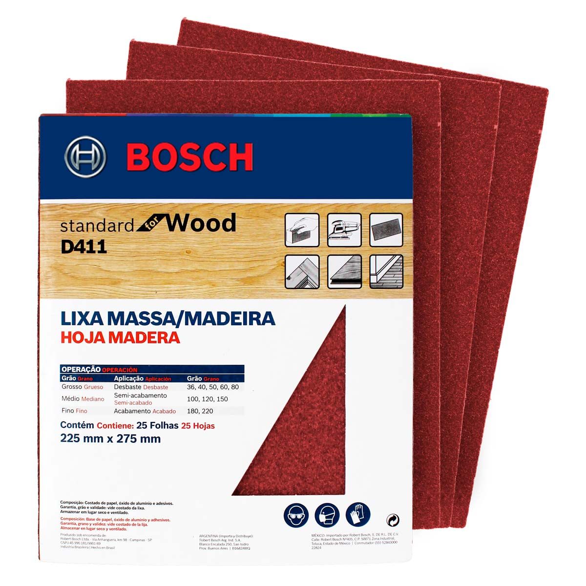 Lija para madera 225 x 275 mm grano 180 Standard for Wood D411 9 617 085  408 Bosch