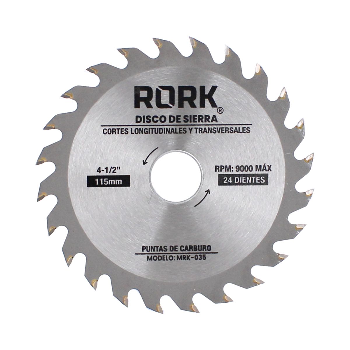 Disco sierra para corte de madera con puntas de carburo 4-1/2 x 24 D  MRK-035 RORK