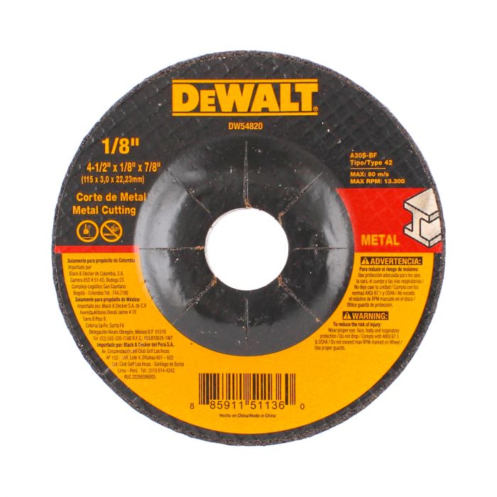 Disco de corte de metal 4-1/2" DW54820 DeWalt