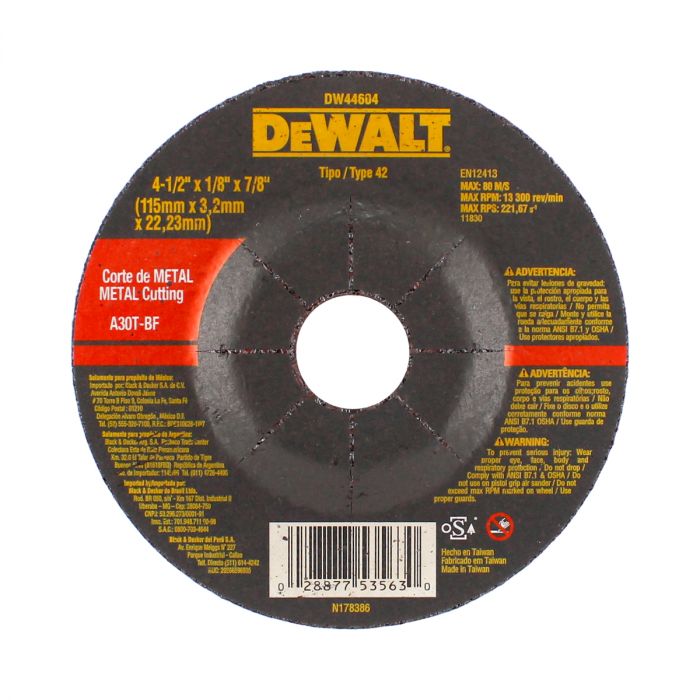 Disco de corte de metal 4-1/2" DW44604 DeWalt