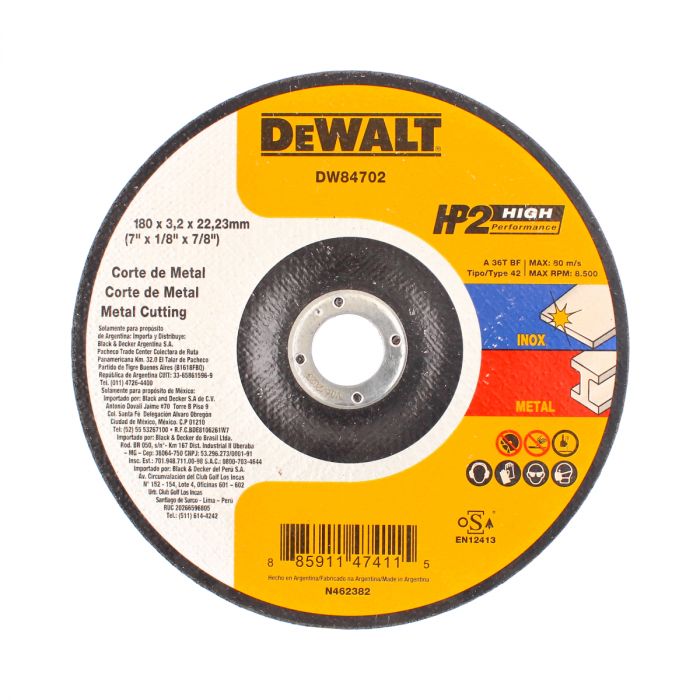 Disco de corte de metal 7" DW84702 DeWalt