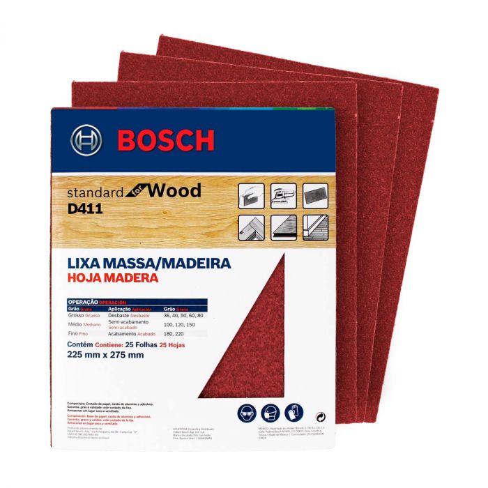 Lija para madera 225 x 275 mm grano 36 Standard for Wood D411 9 617 085 453 Bosch