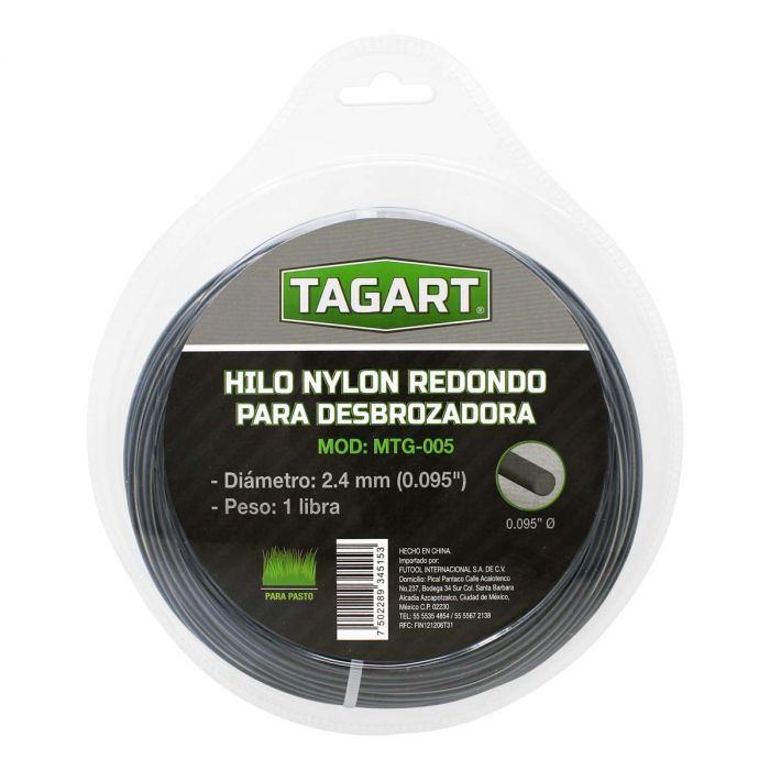 Hilo nylon redondo para desbrozadora 2.4 mm x 1 libra MTG-005 Tagart
