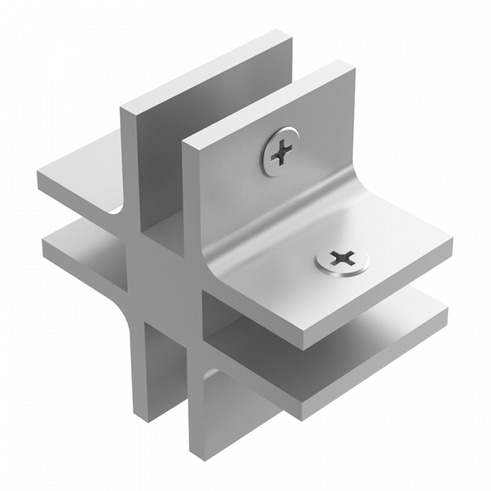 Conector para vidrio cruz con opresores Herralum