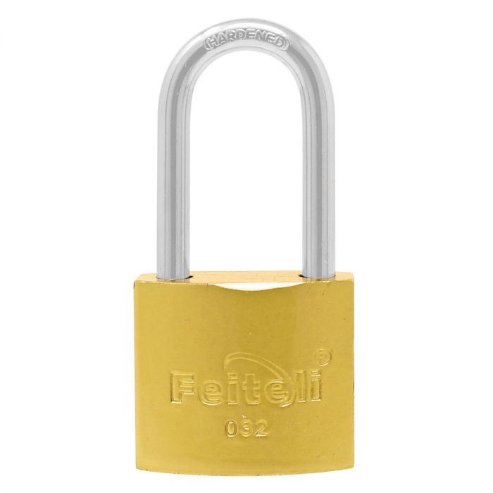 Candado de hierro gancho largo dorado E4L 32 mm Feiteli