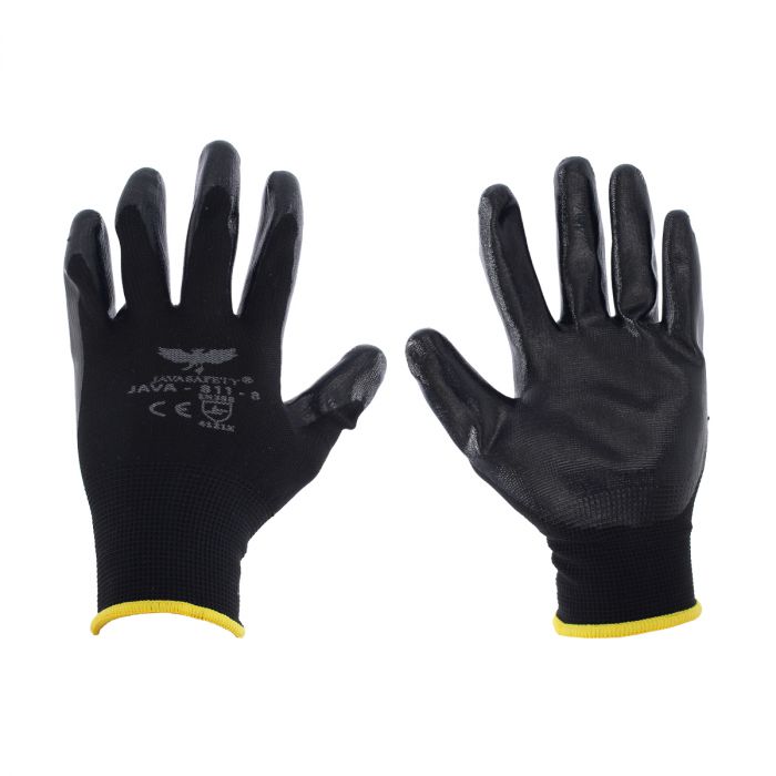 Guante de nylon negro con nitrilo sólido 811-8 JAVASAFETY